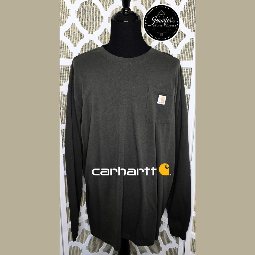 Carhartt Men's K126 Green Loose Fit Crew Neck Long Sleeve T-Shirt Size 2XL Tall